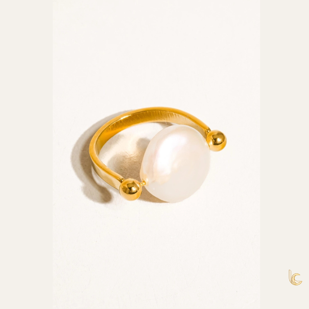 18K Gold Non-Tarnish Baroque Pearl Statement Ring