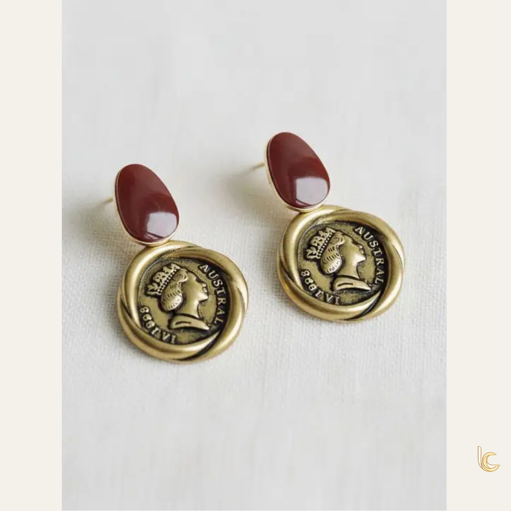 Vintage Coin-Inspired Geometric Drop Earrings