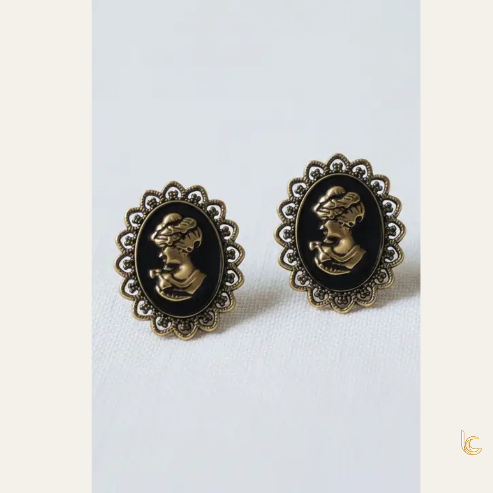 Vintage Cameo Portrait Stud Earrings