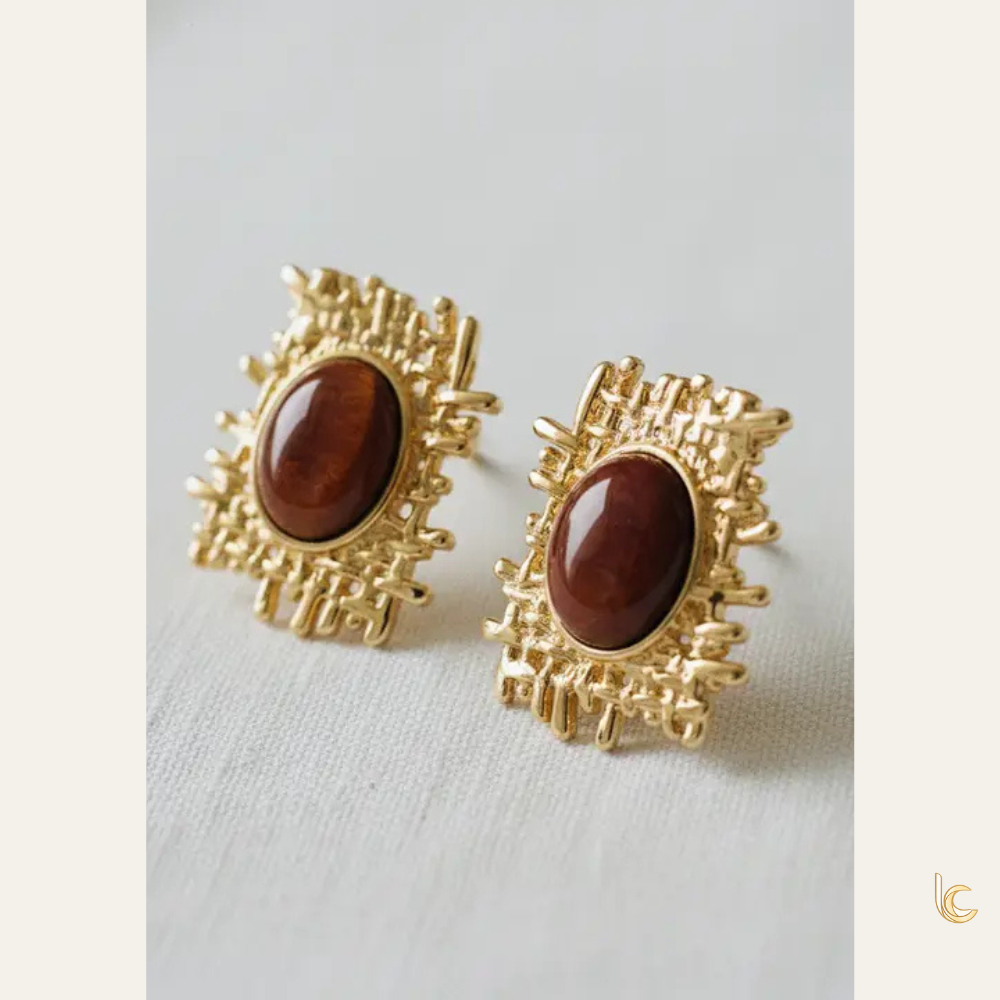 Vintage Woven Tiger's Eye Stud Earrings
