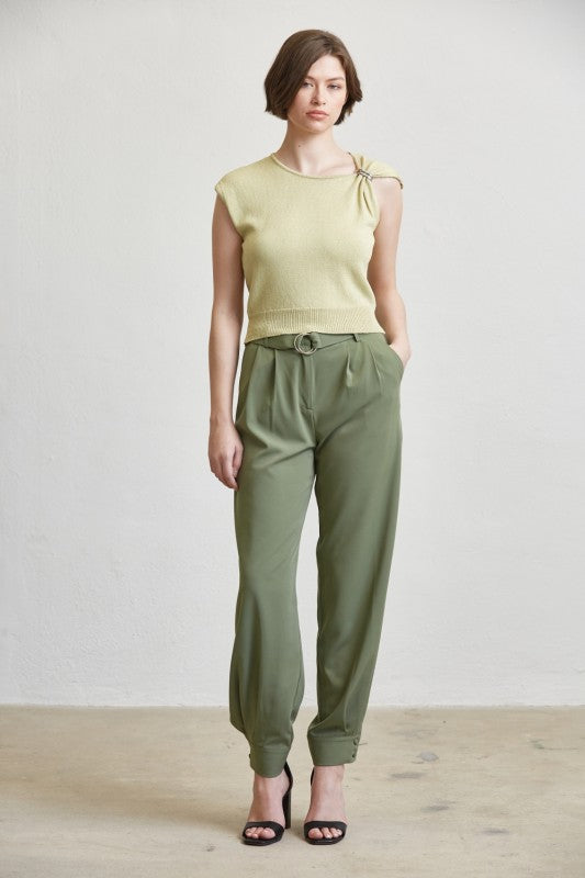 Tailored High-Waist Tapered Pants with Cuffed Hem