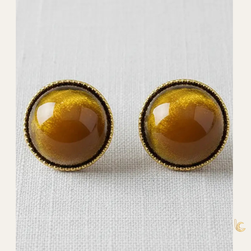 Geometric Round Tiger's Eye Stud Earrings