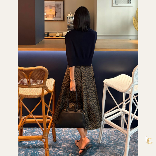 Leopard Print Pleated Midi Skirt