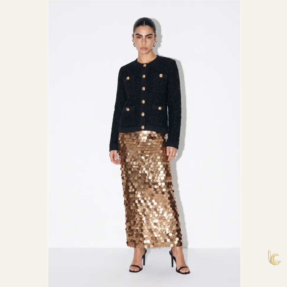Gold Button Bouclé Cardigan Jacket