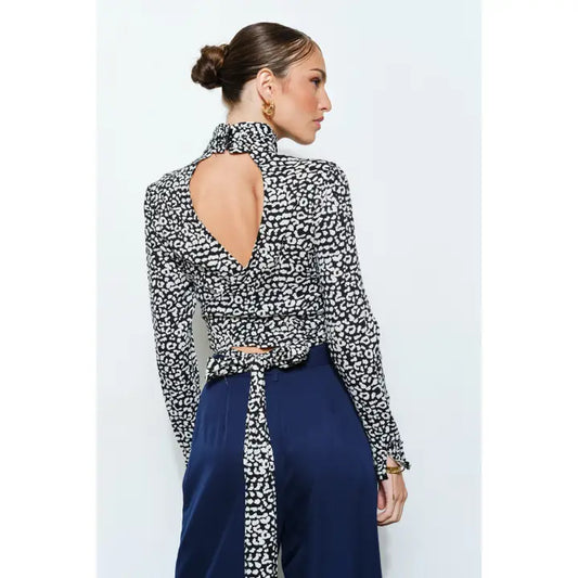 Back-Tie Leopard Print Blouse