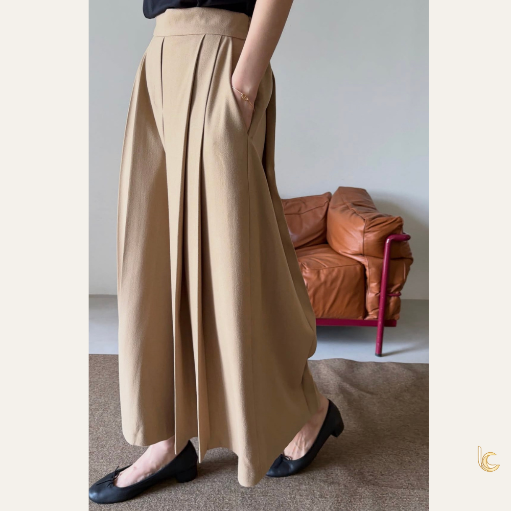 Pleated Maxi Wide-Leg Trousers