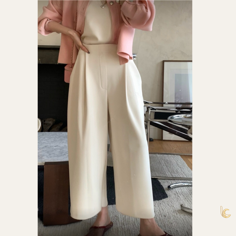 Cropped Pleated Wide-Leg Pants