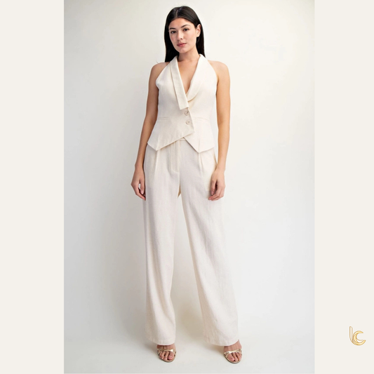 Tailored Halter Vest Top – Sleeveless Structured V-Neck Waistcoat