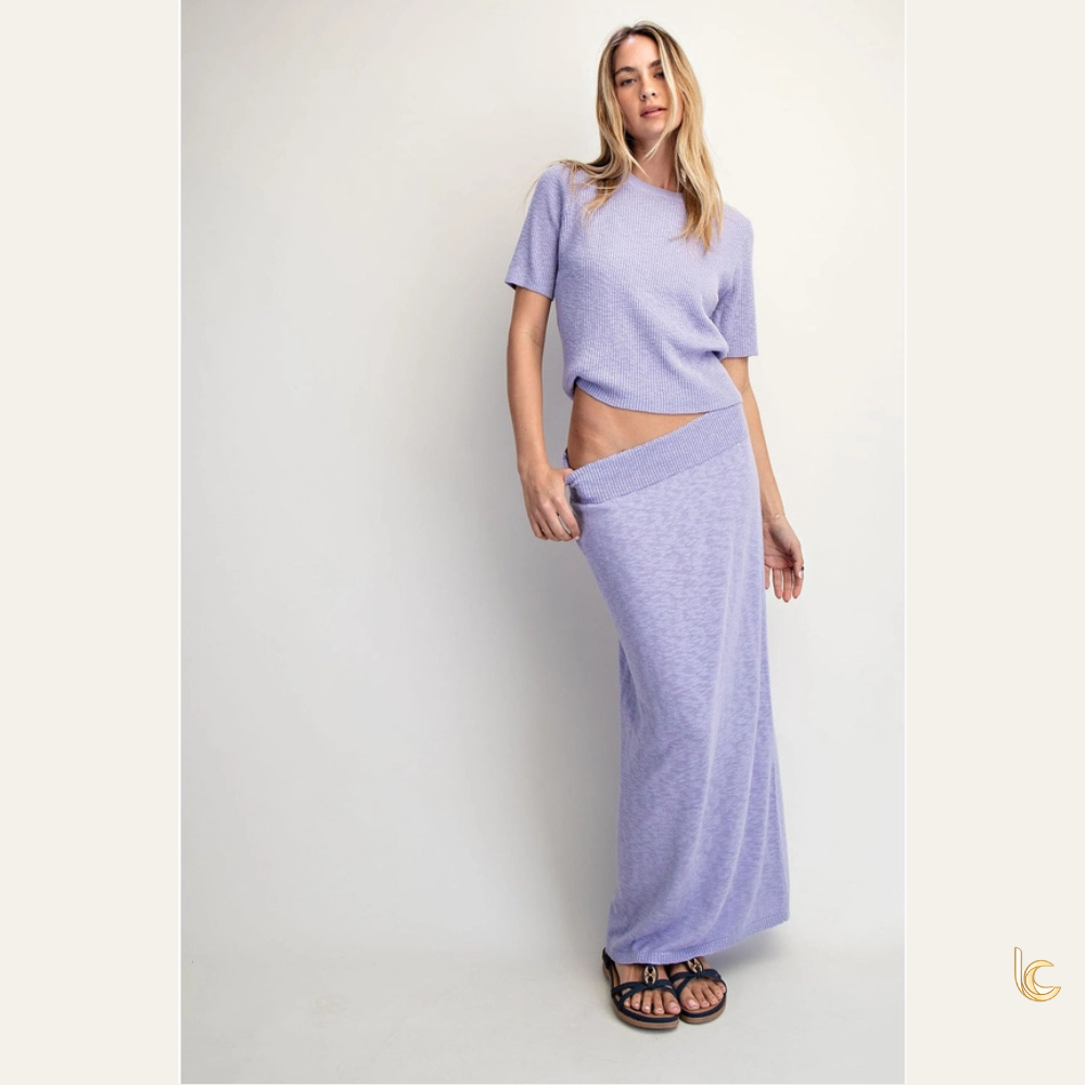 Women's Rib Knit Sweater Set – Linen Feel Crop Top & Maxi Skirt Outfit