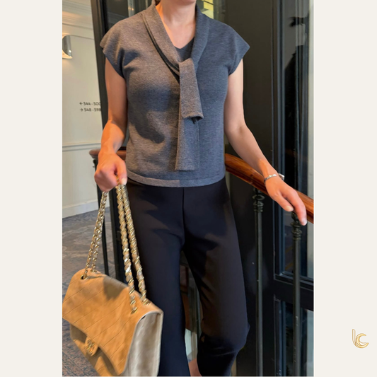 Tie-Neck Short Sleeve Knit Top