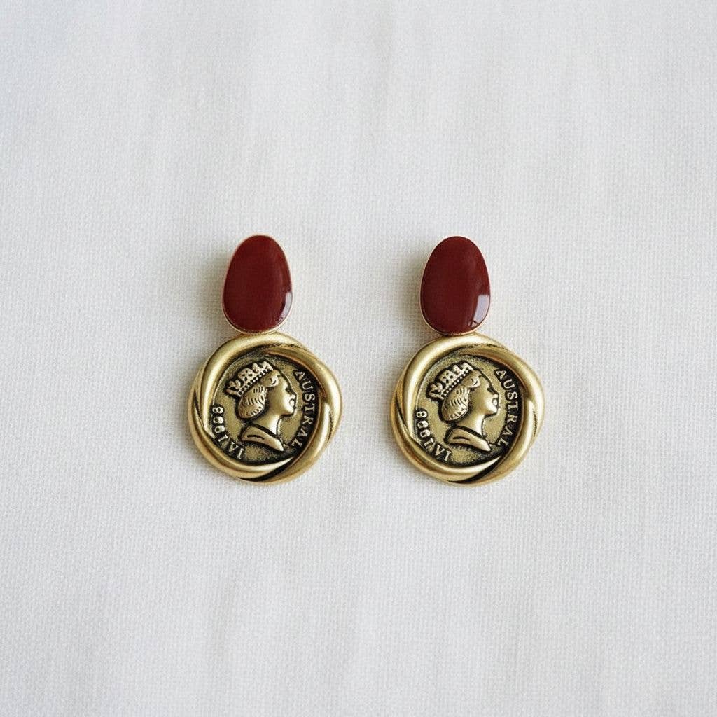 Geometric Coin-Inspired Drop Earrings
