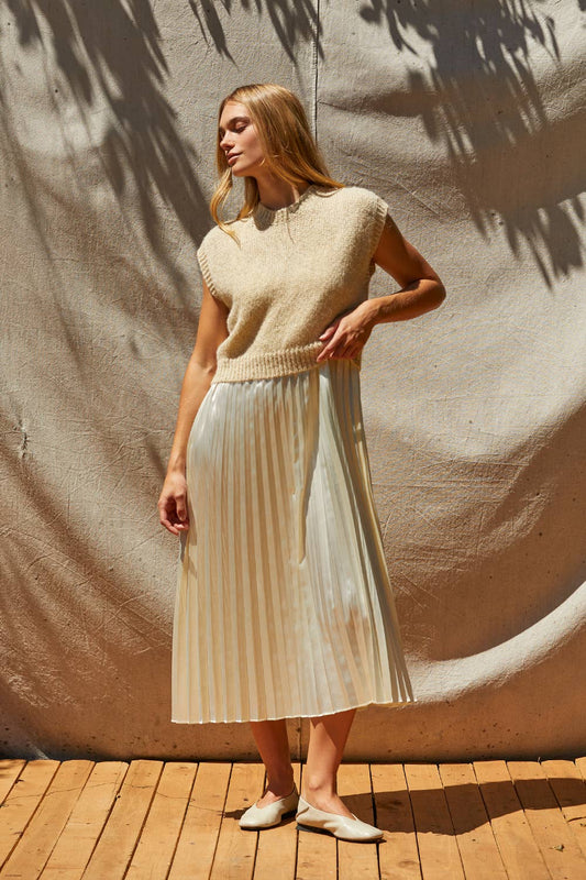 Pleated Midi Dress & Knit Top Two Piece Set