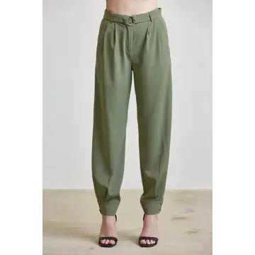 Tailored High-Waist Tapered Pants with Cuffed Hem