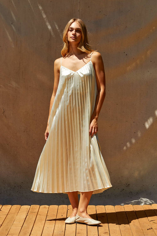 Pleated Midi Dress & Knit Top Two Piece Set
