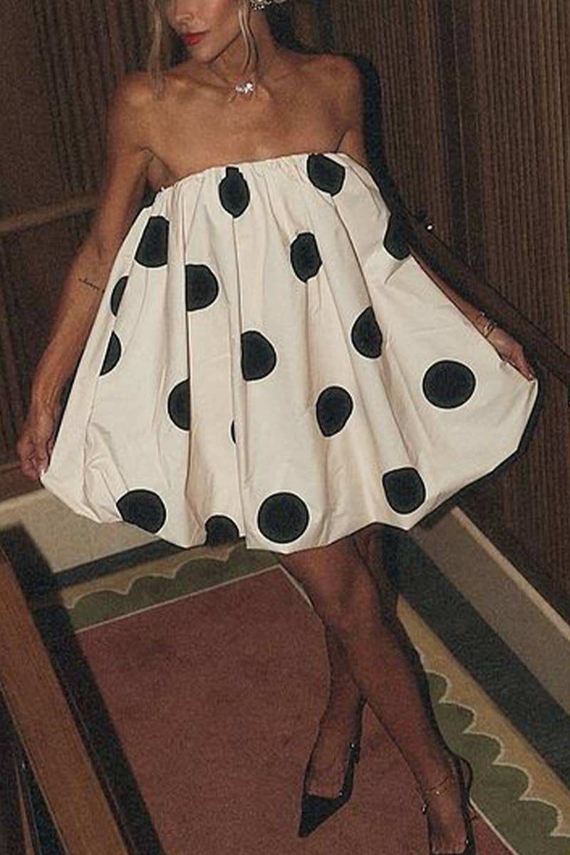 Polka Dot Strapless Balloon Mini Dress