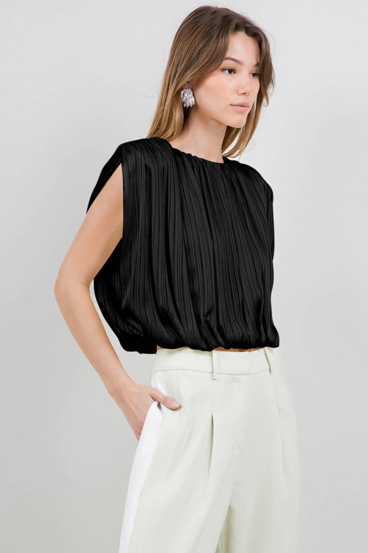 Black Pleated Satin Blouse – Modern Minimalist Top