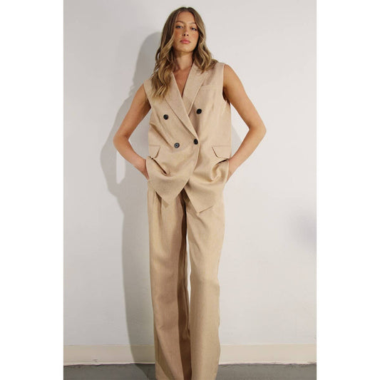 Sleeveless Blazer & Wide-Leg Trousers Set