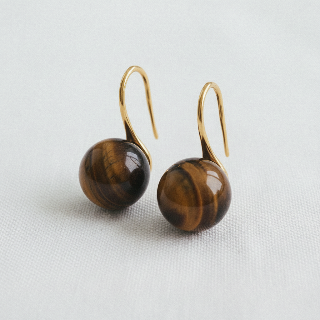 Vintage Round Tiger's Eye Stud Earrings