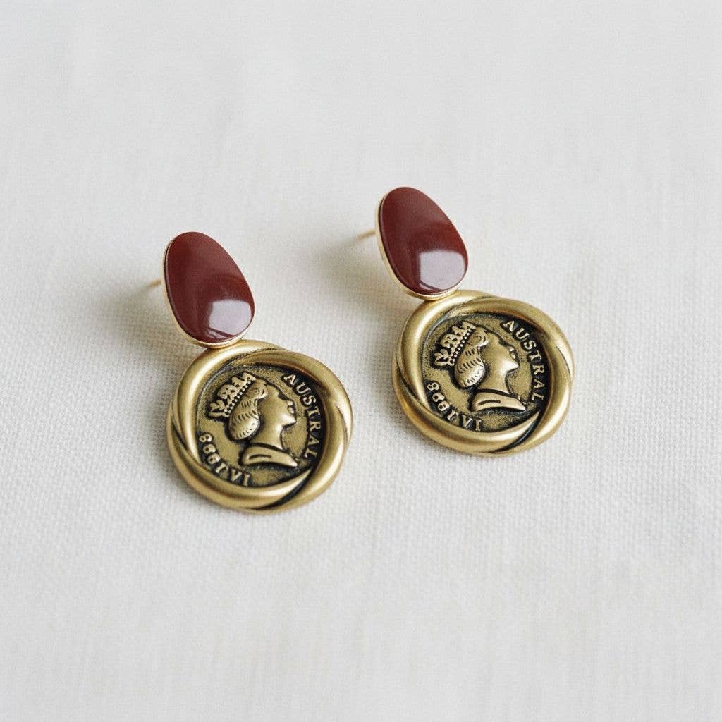 Geometric Coin-Inspired Drop Earrings