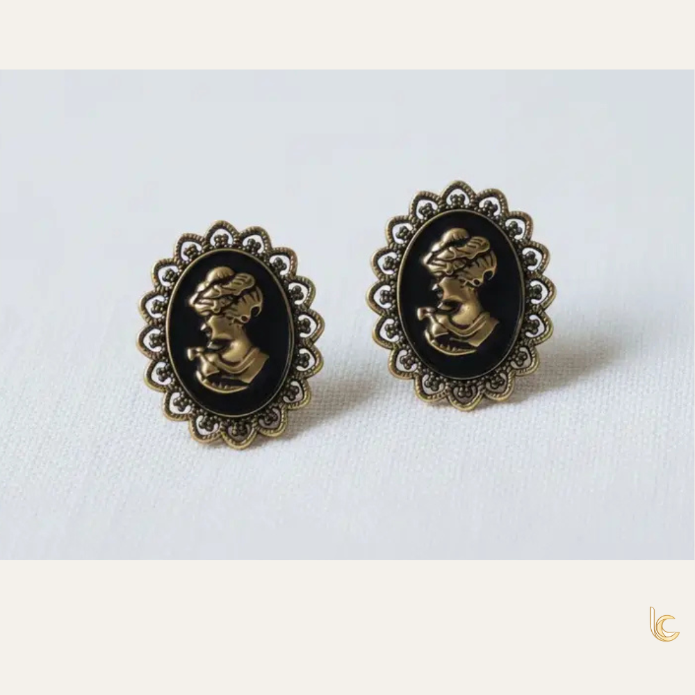 Vintage Cameo Portrait Stud Earrings
