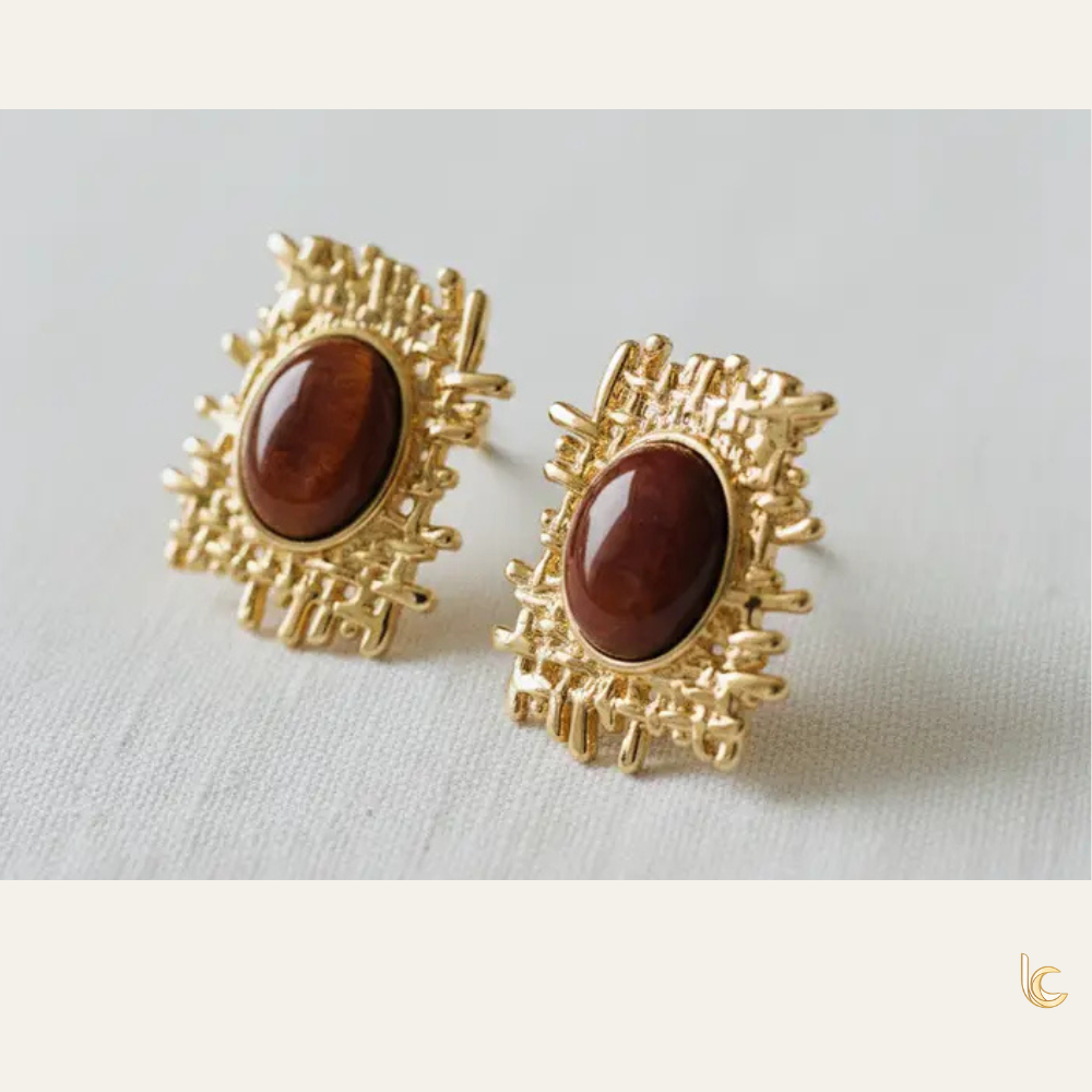 Vintage Woven Tiger's Eye Stud Earrings