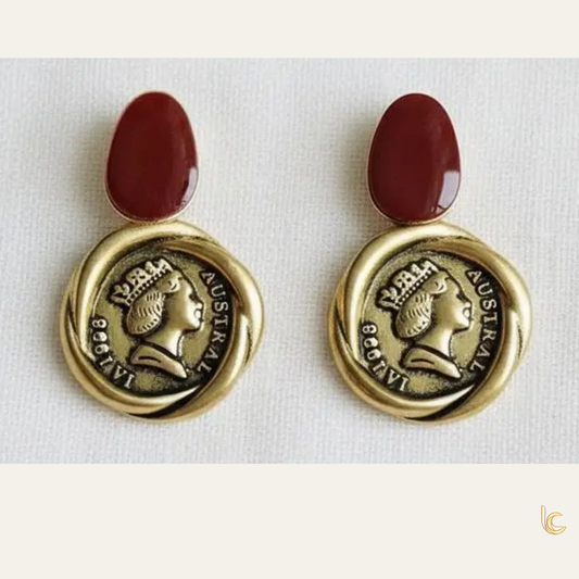 Vintage Coin-Inspired Geometric Drop Earrings