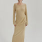 Beige Off-Shoulder Knit Top & Skirt Set – Minimalist Chic