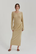 Beige Off-Shoulder Knit Top & Skirt Set – Minimalist Chic