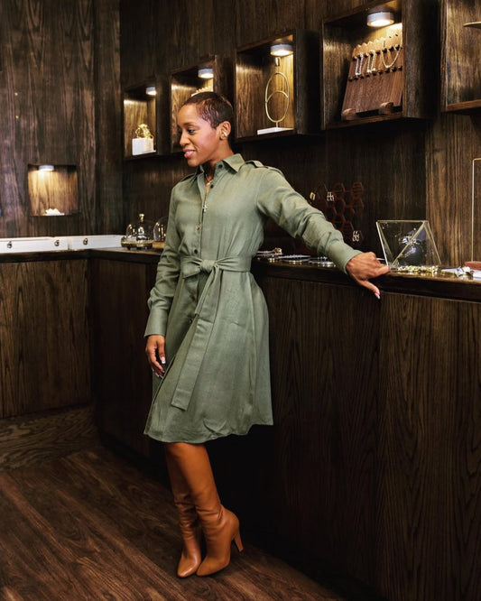 Khaki Green Tailored Shirt Dress