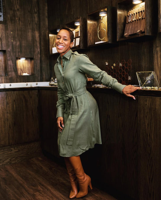 Khaki Green Tailored Shirt Dress
