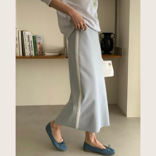 High Waist Long Skirt with Contrast Detail