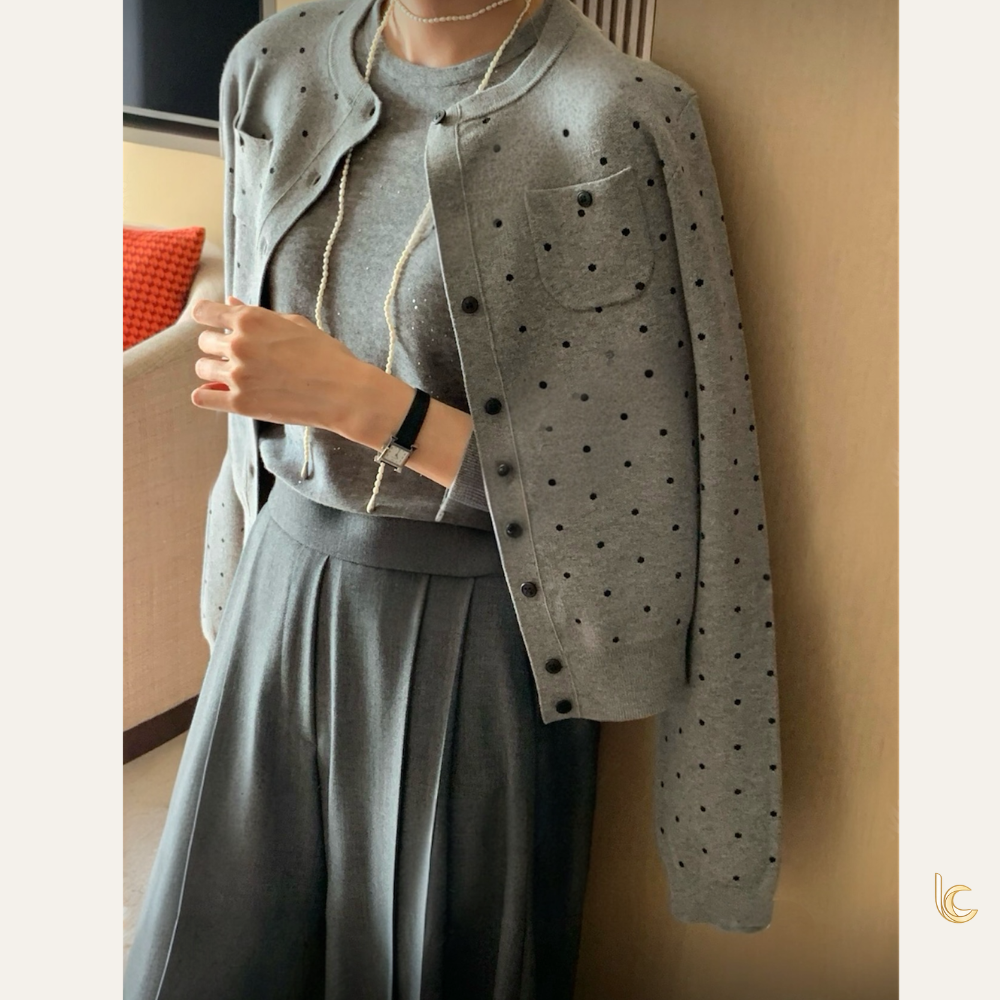 Polka Dot Knit Cardigan — Effortless Layering, Refined Everyday Elegance