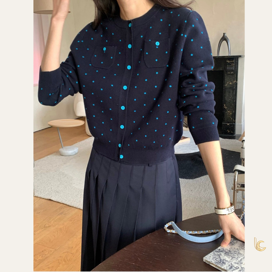 Polka Dot Knit Cardigan — Effortless Layering, Refined Everyday Elegance