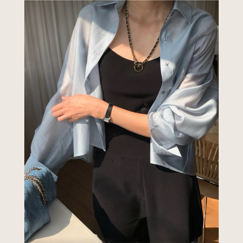 Lightweight Sheer Button Shirt – Relaxed Fit Layering Blouse