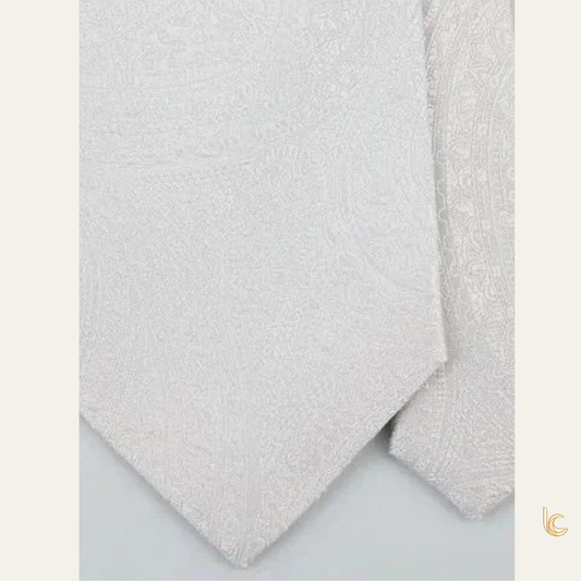 White Paisley Silk Tie – Luxury Wedding Necktie for Groom & Groomsmen | Formal Tuxedo Tie
