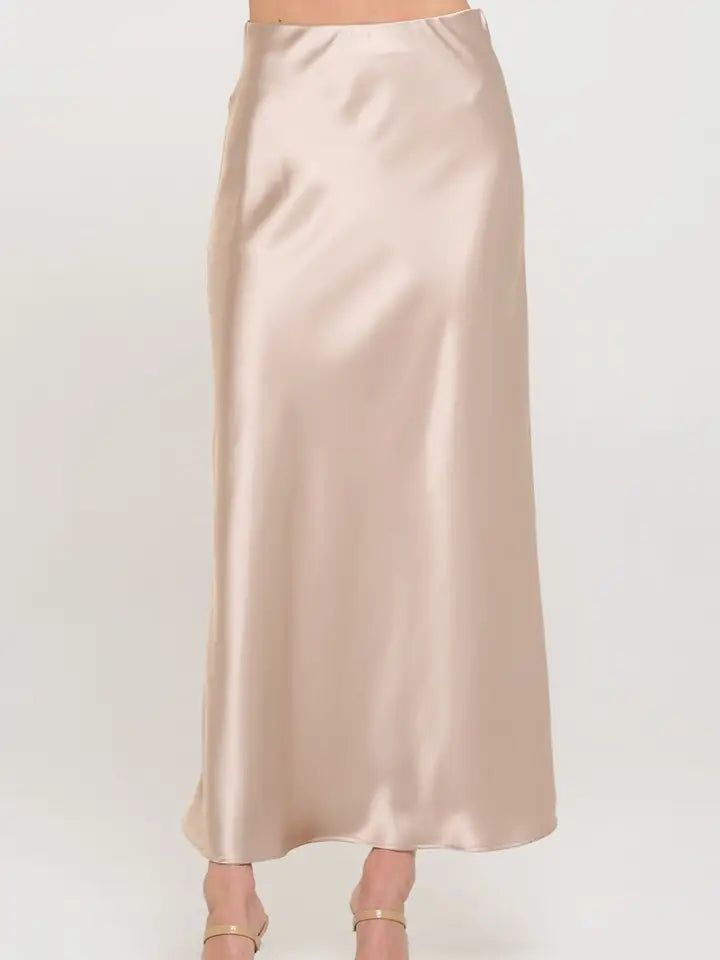 Silky Satin Maxi Skirt – Elegant Minimal Long Slip Skirt