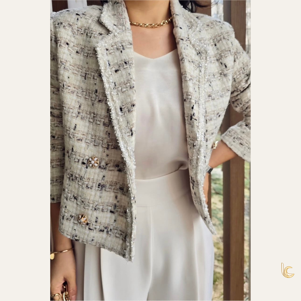 Classic Tweed Jacket – Elegant Spring Tailored Blazer