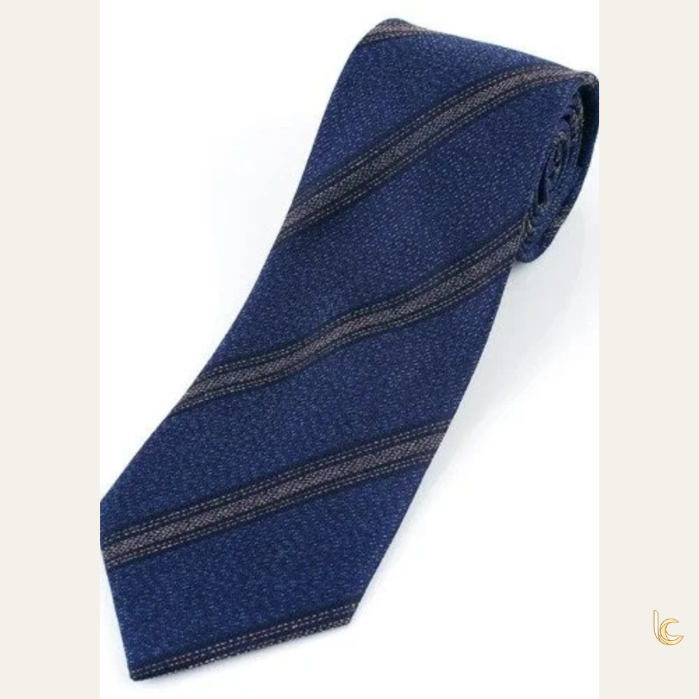 Navy & Grey Striped Silk Tie – Handmade Men’s Necktie | Classic Business & Casual Tie