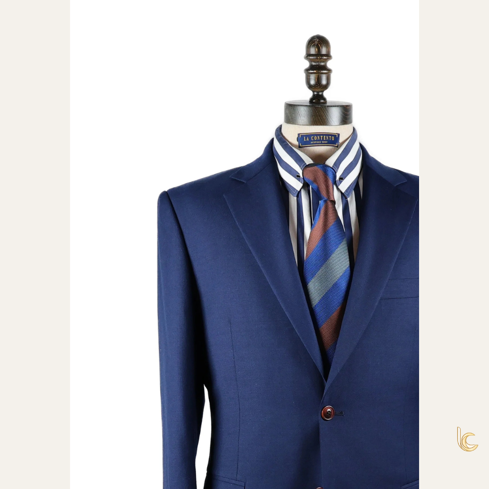 Tri-Color Striped Silk Tie – Navy, Red & Grey | Handmade Men’s Classic Necktie
