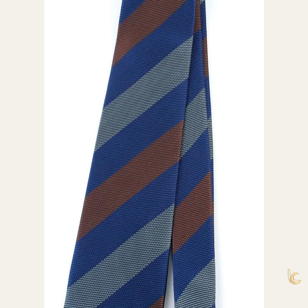Tri-Color Striped Silk Tie – Navy, Red & Grey | Handmade Men’s Classic Necktie
