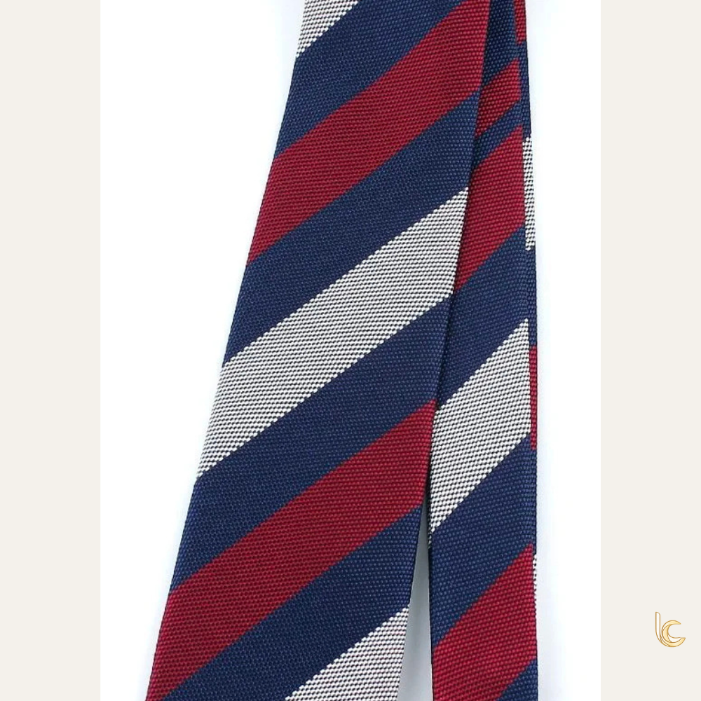 Tri-Color Striped Silk Tie – Navy, Red & Grey | Handmade Men’s Classic Necktie
