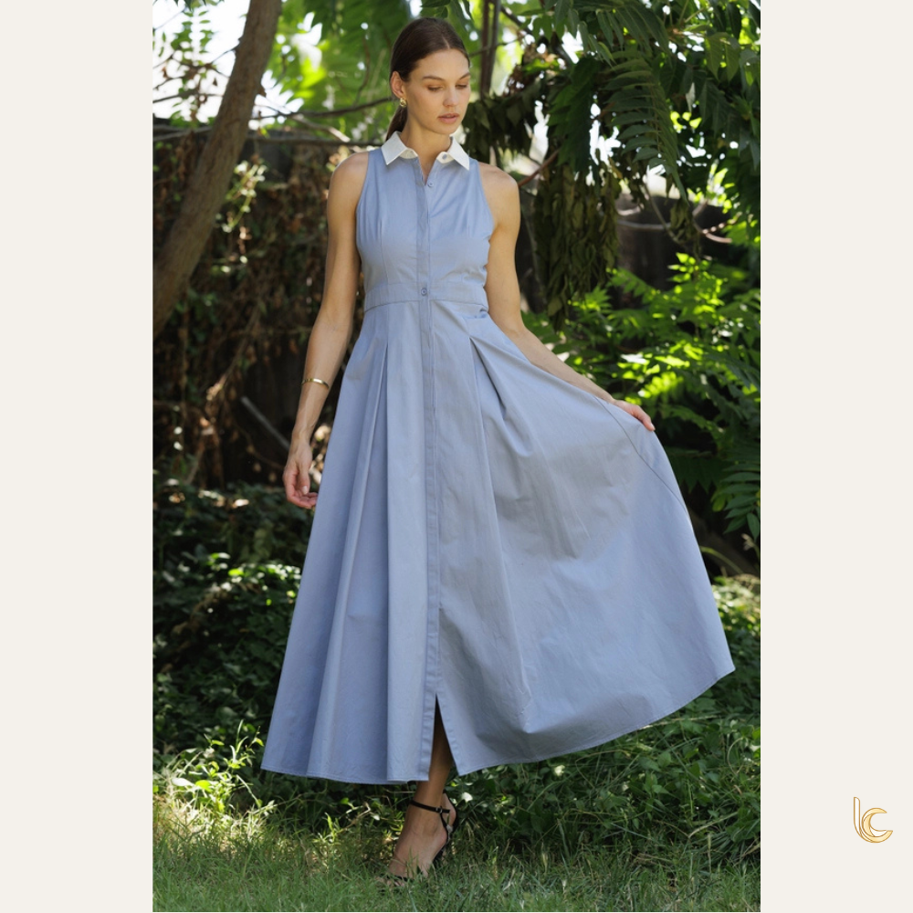 Sleeveless Shirt Midi Dress | Elegant Casual