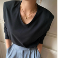 Women’s Padded Shoulder Long Sleeve T-Shirt – Modal Cotton Slim Fit Basic Top