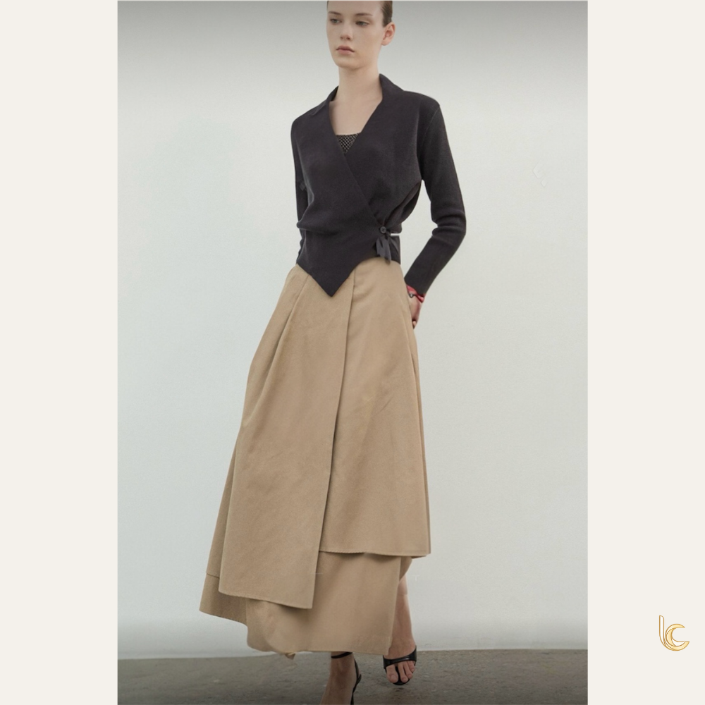 Wrap Knit Top – Elegant Slim Fit Long Sleeve Minimal Blouse