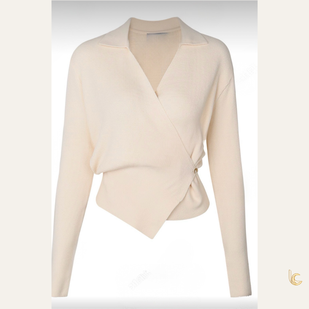 Wrap Knit Top – Elegant Slim Fit Long Sleeve Minimal Blouse