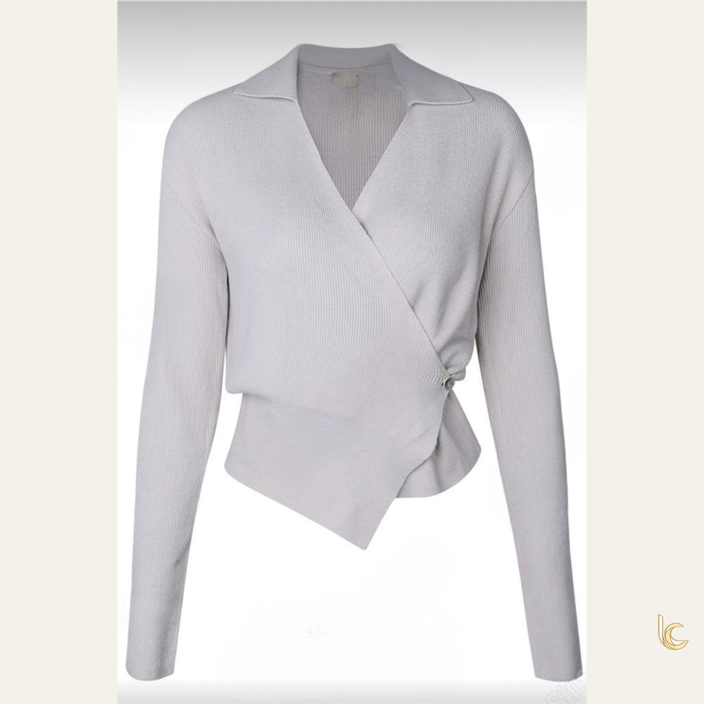 Wrap Knit Top – Elegant Slim Fit Long Sleeve Minimal Blouse