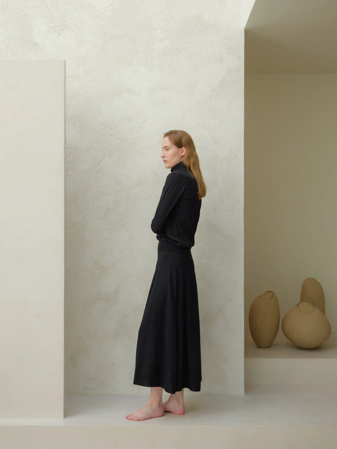 Italian 3D Knit Extra fine Merino Wool Maxi Skirt