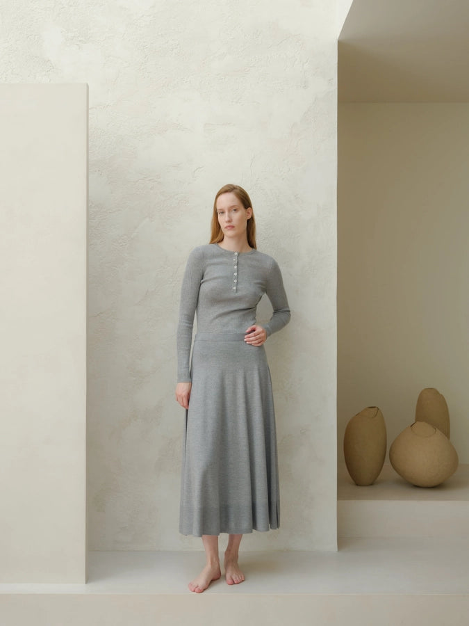 Italian 3D Knit Extra fine Merino Wool Maxi Skirt