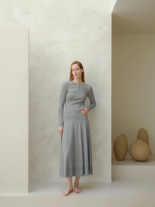 Italian 3D Knit Extra fine Merino Wool Maxi Skirt