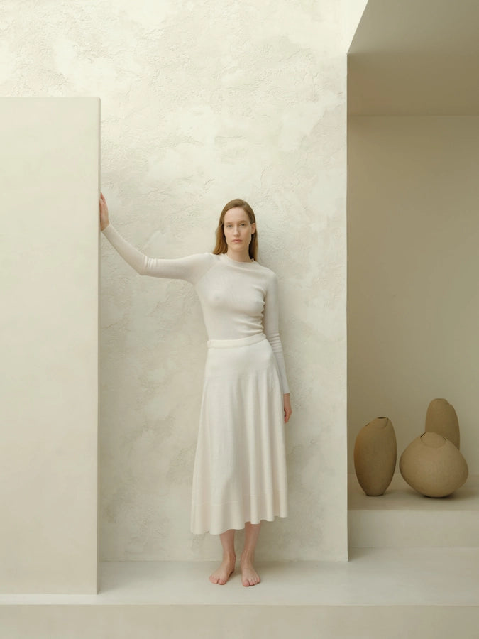 Italian 3D Knit Extra fine Merino Wool Maxi Skirt